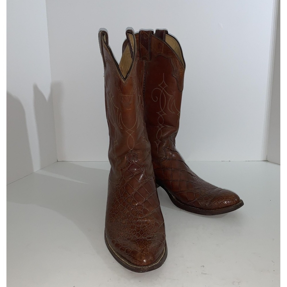 Justin Vintage Cowboy Boots Mens 10.5B Exotic Alligator Leather Western 9710